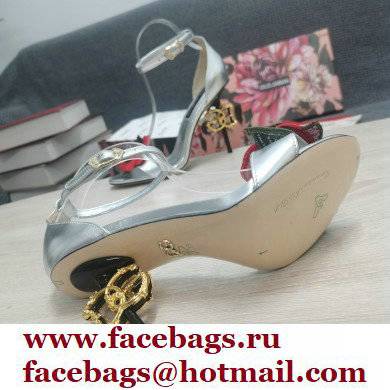 Dolce  &  Gabbana DG Logo Heel 10.5cm Black Red Roses Sandals Silver 2022